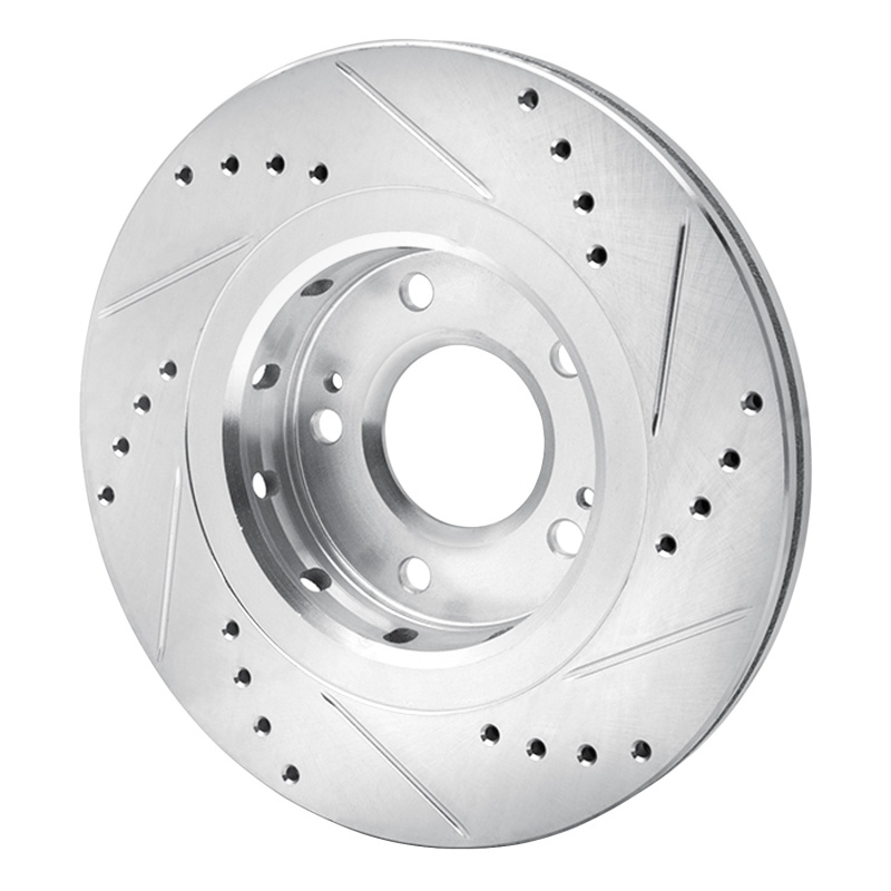 Mitsubishi Lancer Brake Rotor (1) - Front Left - R1 Concepts - Drilled & Slotted - Silver - `09-`15